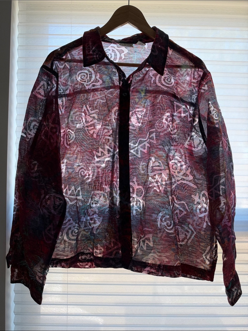 Chico's Sheer Multicolor Geo-Print Button Front Shirt/Jacket